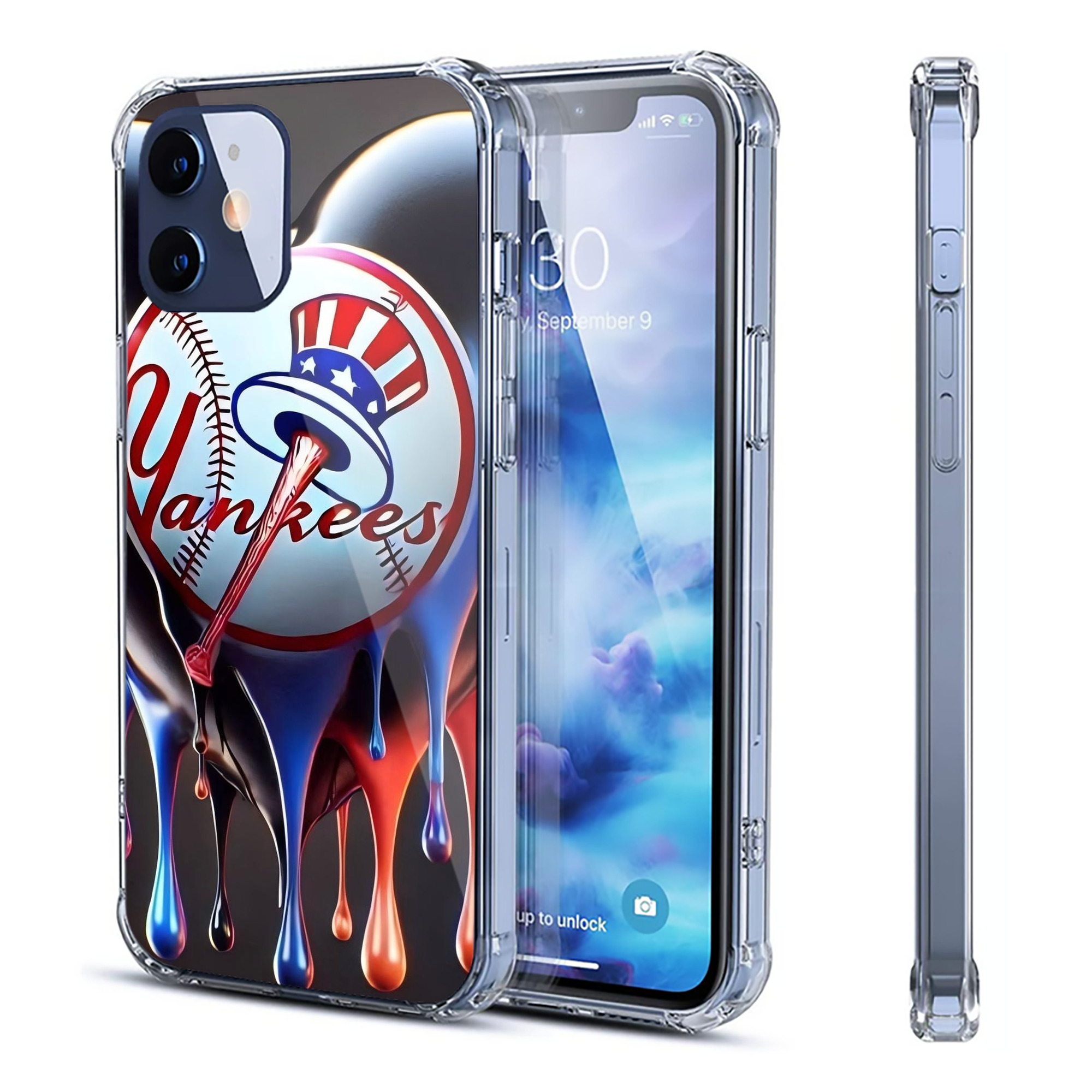 New York Yankees Heart Clear IPhone 12 Case – Soft TPU With UV Print – Enhanced Drop Protection, Precise Fit, Anti-Fingerprint, Customizable Design, Scratch-Resistant, Yellow-Resistant